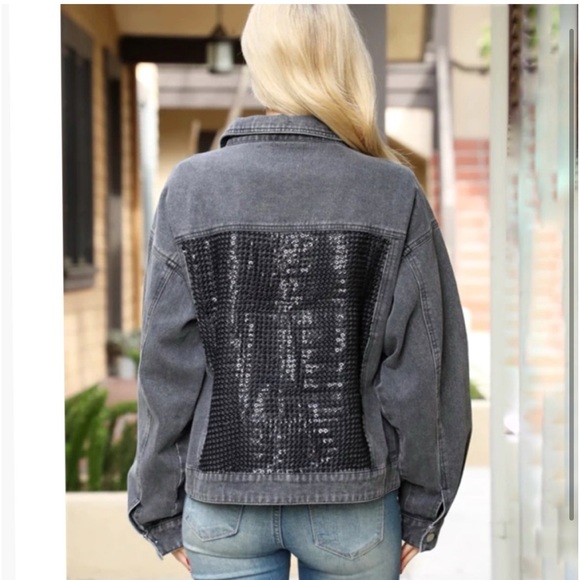 NWT LE LIS • Black Sequin denim jacket - Picture 2 of 2